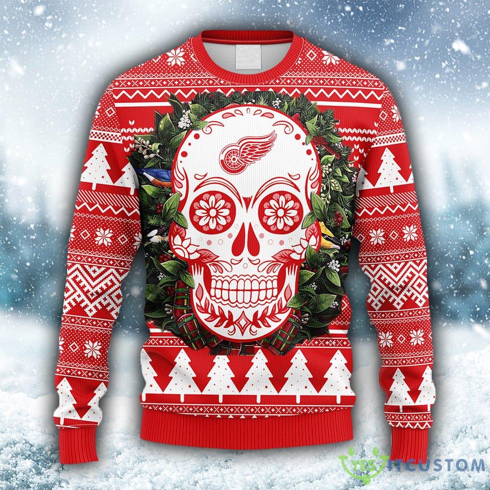 NHL Detroit Red Wings Skull Flower Ugly 3D Sweater For Men And Women Gift Ugly Christmas - NHL Detroit Red Wings Skull Flower Ugly Christmas Ugly Sweater_1