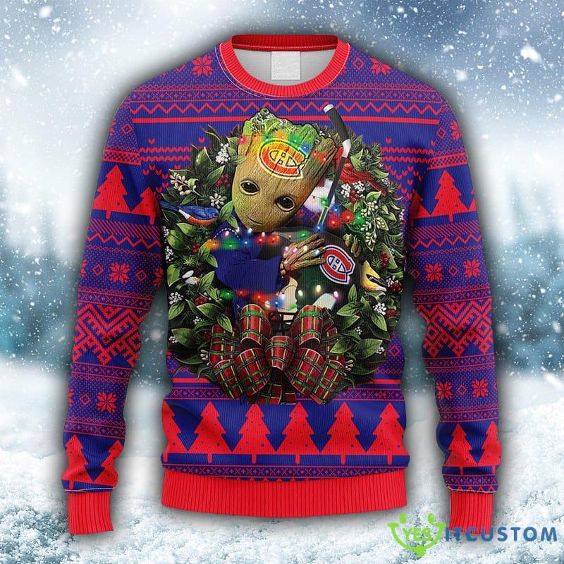 NHL Montreal Canadians Groot Hug Christmas Ugly 3D Sweater For Men And Women Gift Ugly Christmas - NHL Montreal Canadians Groot Hug Christmas Ugly Sweater_1
