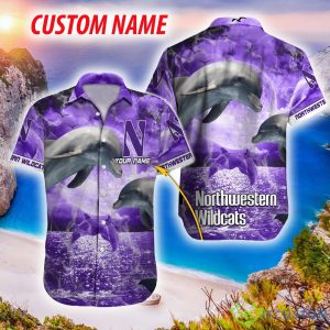 Northwestern Wildcats NCAA Hawaiian Shirt Dolphin Funny AOP Gift For Fans Custom Name - Northwestern Wildcats NCAA Hawaiian Shirt_1