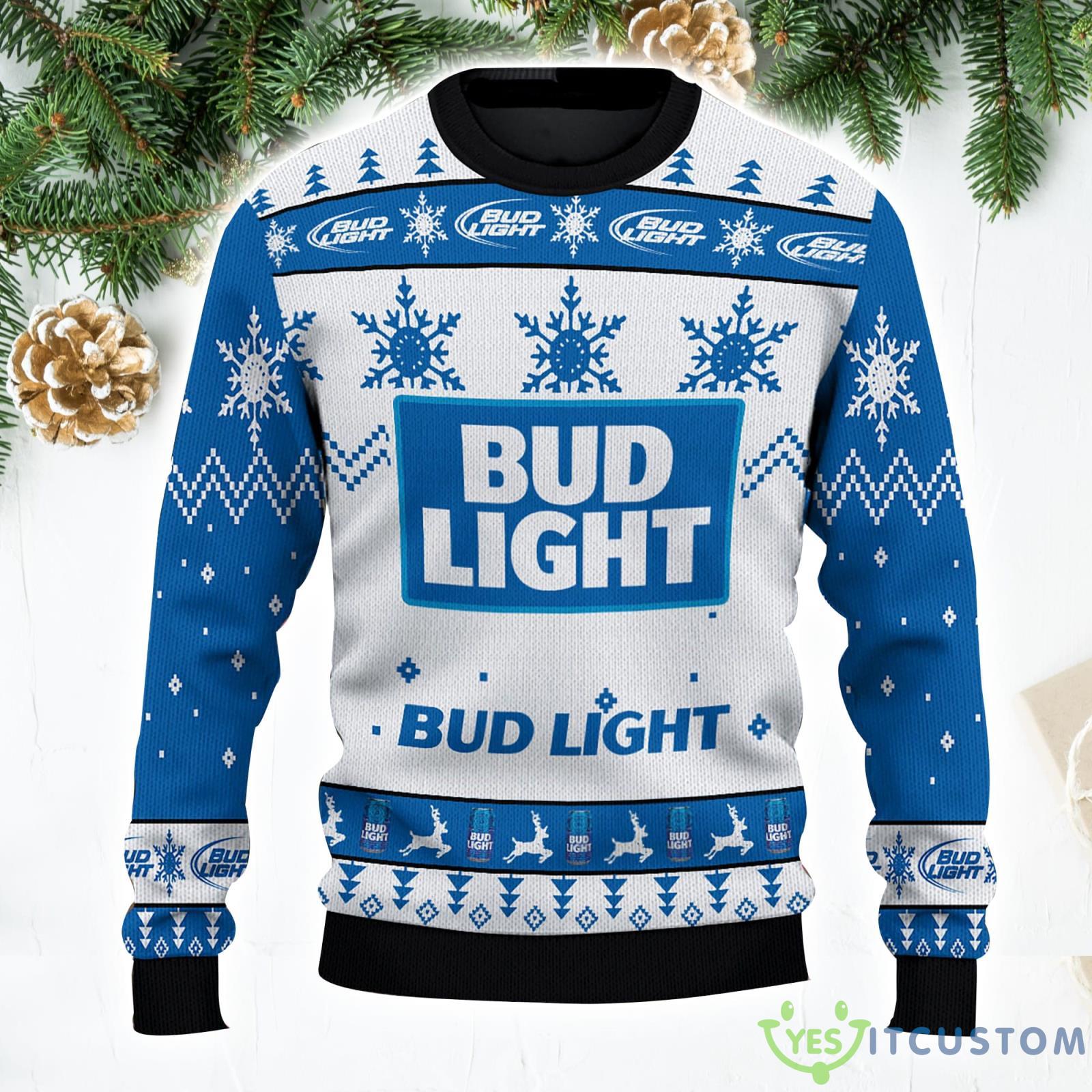 Personalized Name Bud Light Beer Ugly Christmas SweaterAll Over Print Sweater Product Photo 1