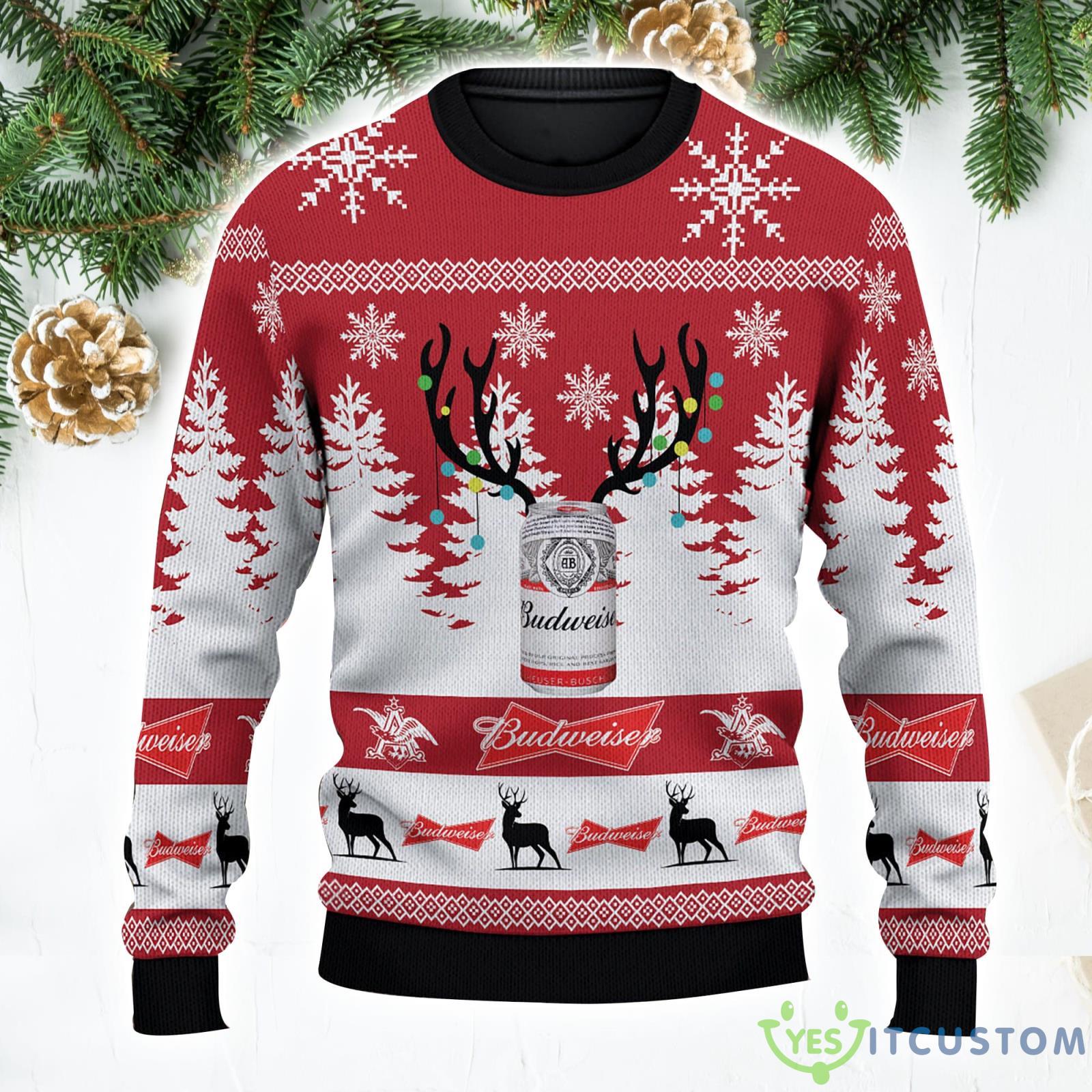 Personalized Name Budweiser Beer Lover Ugly Christmas SweaterAll Over Print Sweater Product Photo 1