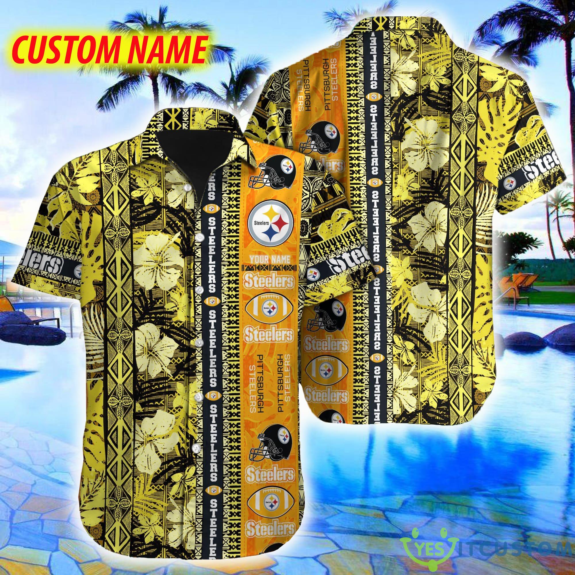 Pittsburgh Steelers NFL Hibiscus Pattern 3D Hawaiian Shirt Custom Name Gift For Fans 2 Pittsburgh Steelers NFL Hibiscus Pattern 3D Hawaiian Shirt Custom Name Gift For Fans - Pittsburgh Steelers NFL Hibiscus Pattern 3D Hawaiian Shirt Custom Name Gift For Fans