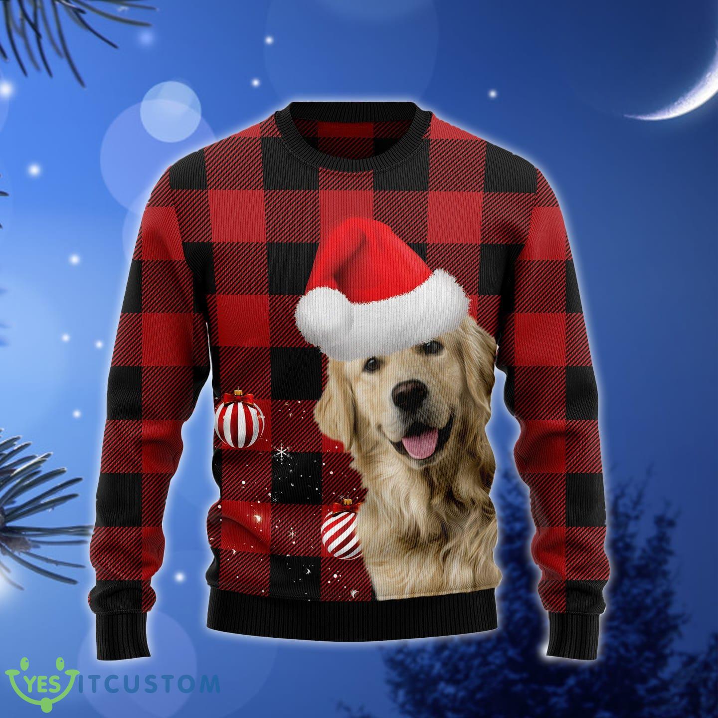 Plaid Pattern Golden Retriever Ugly Christmas Sweater Gift Men Women - Plaid Pattern Golden Retriever Ugly Christmas Sweater Gift Men Women_1