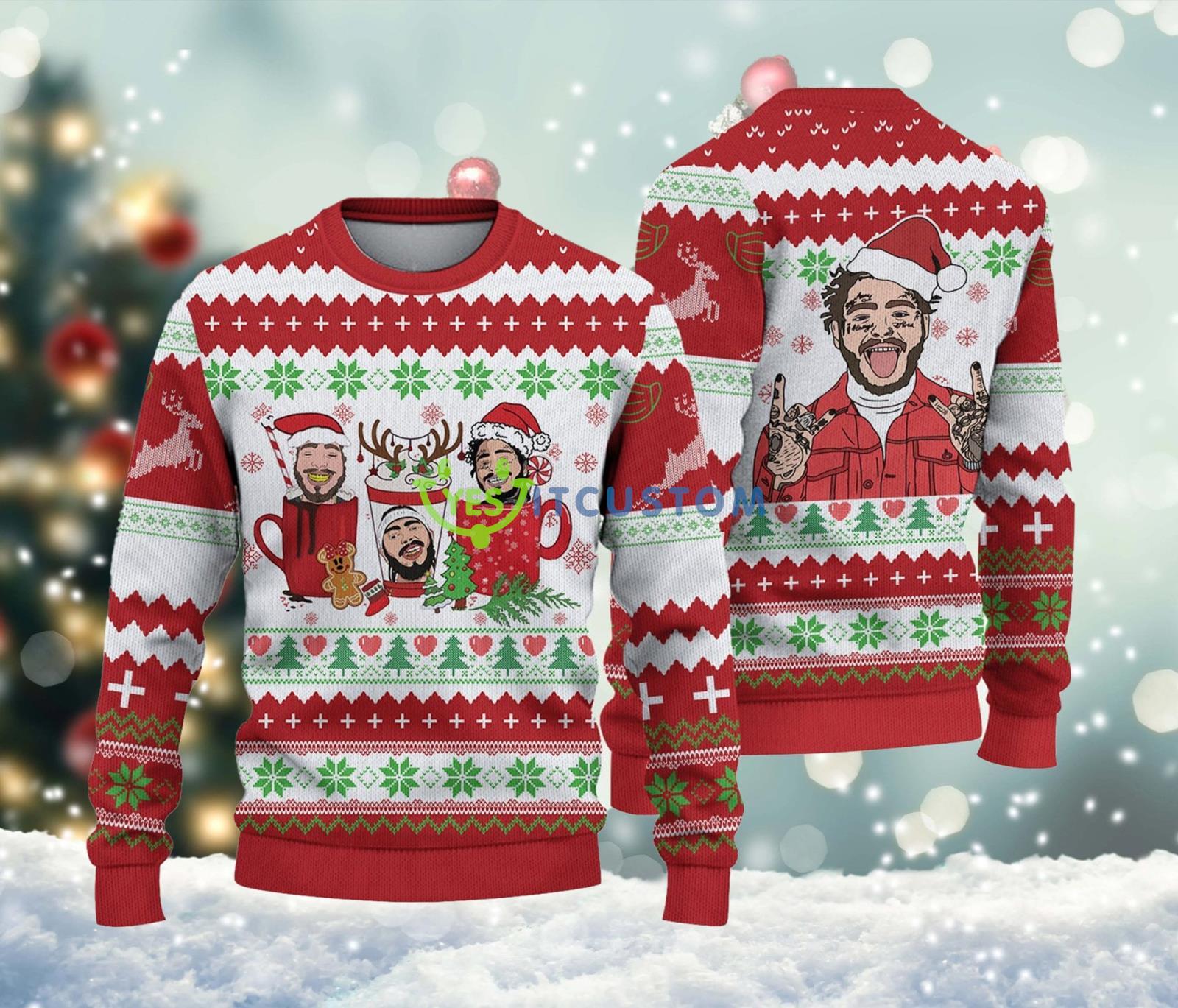 Post Malone Coffee Cups Ugly Xmas Christmas Sweater Christmas Gift Product Photo 1