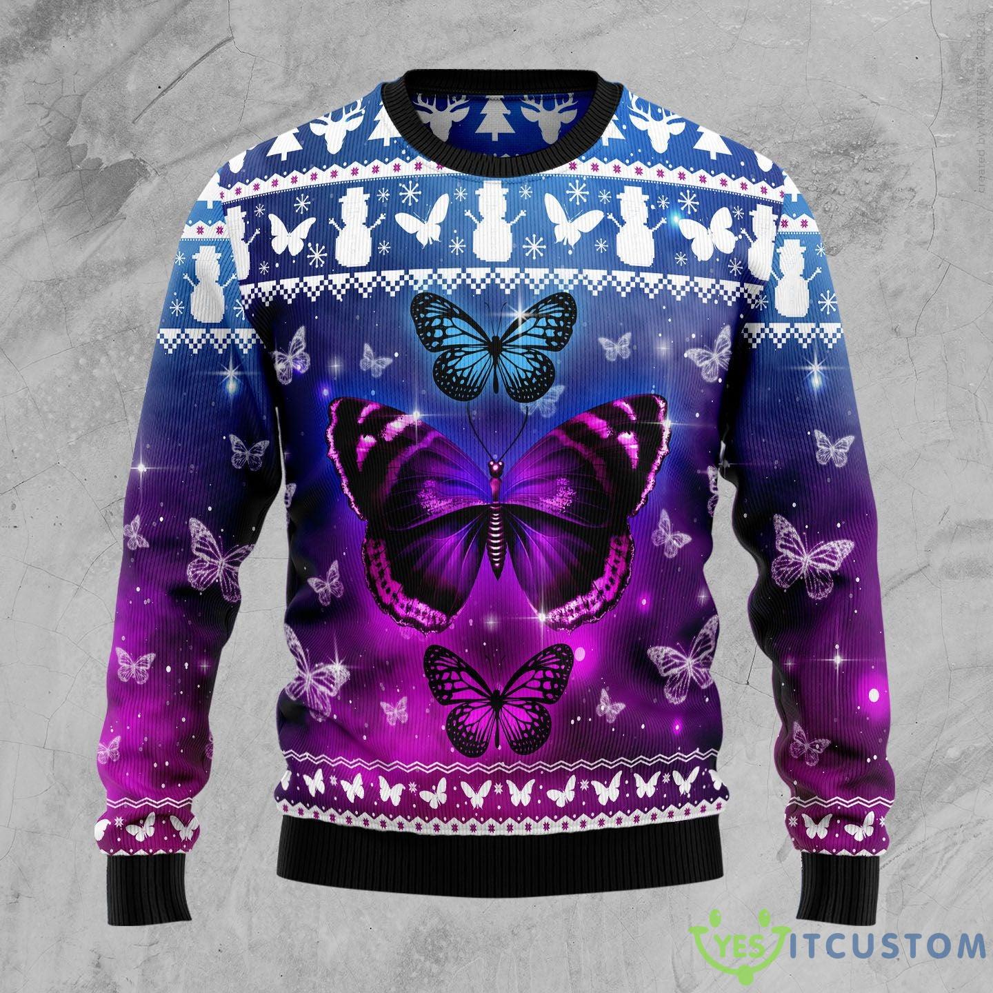 Purple Butterfly Ugly Christmas Sweater Gift Men Women - Purple Butterfly Ugly Christmas Sweater Gift Men Women_1