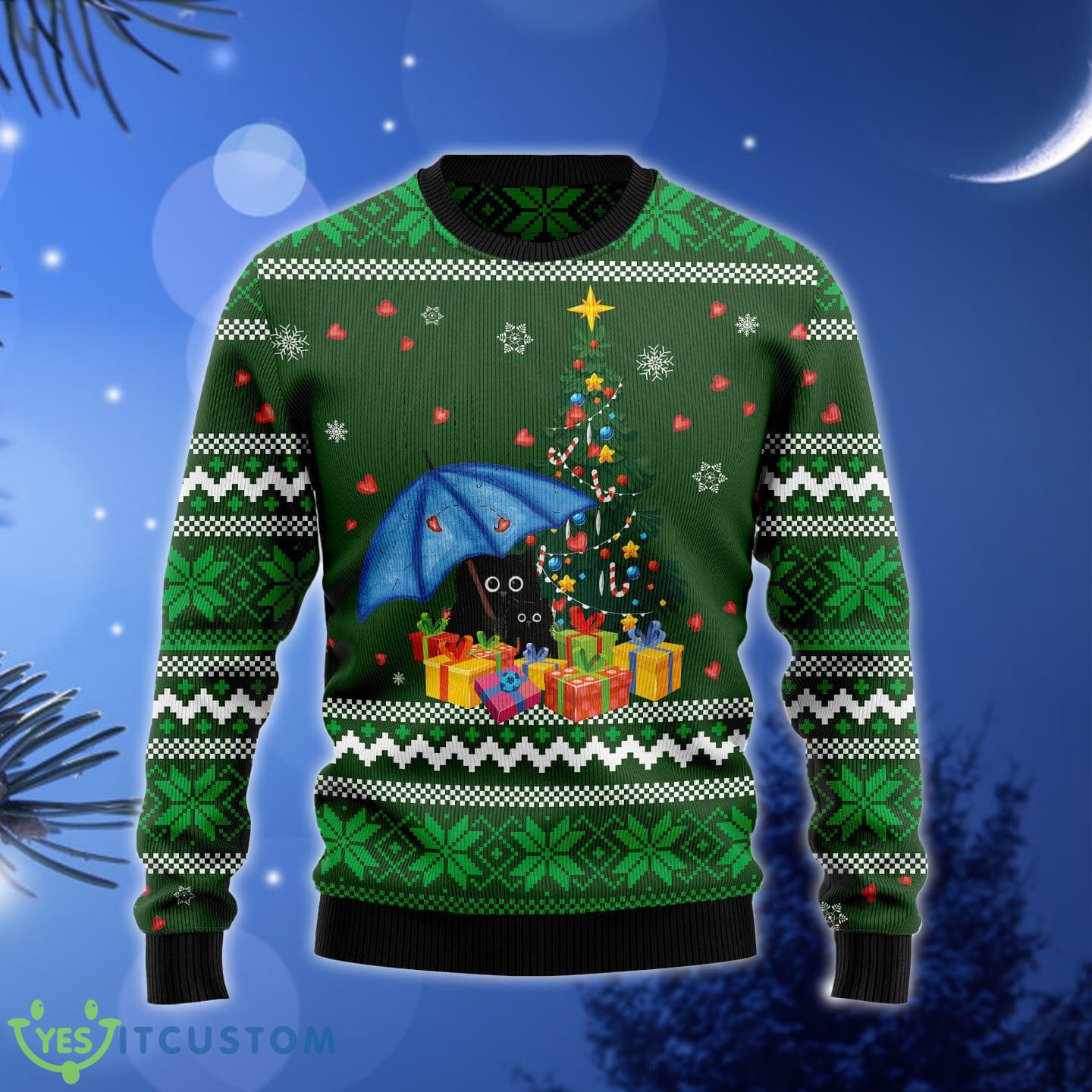 Rain With Love Black Cat Ugly Christmas Sweater Gift Men Women - Rain With Love Black Cat Ugly Christmas Sweater Gift Men Women_1