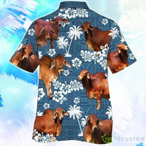 Red Brahman Cattle Blue Tribal Hawaiian Shirt For Men Women Product Photo 2