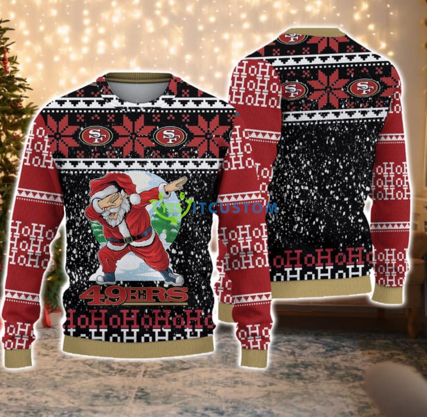 San Francisco 49ers Dabbing Santa Christmas Gift Ugly Christmas Sweater Product Photo 1