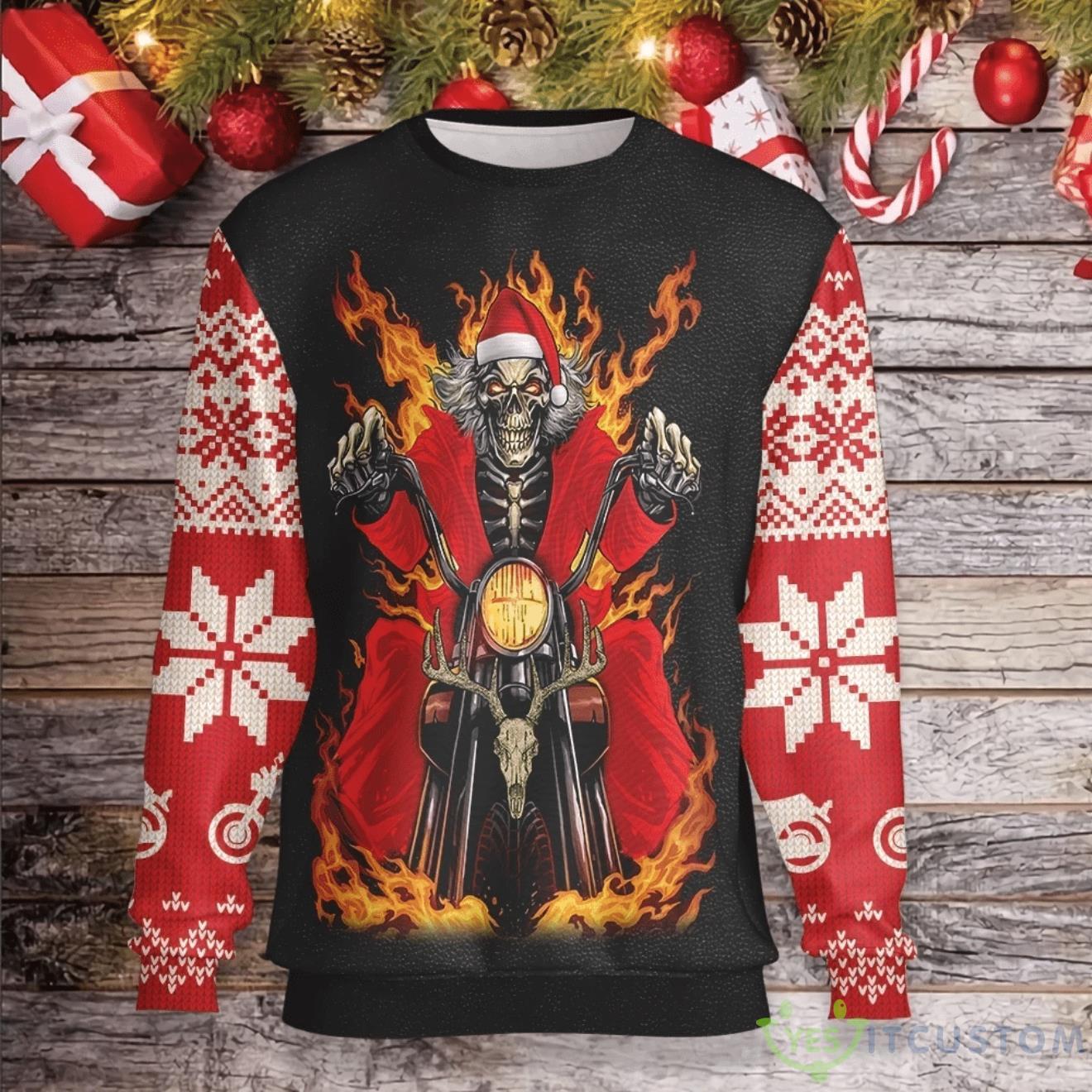 Santa Skeleton Driving Ugly Sweater For Christmas 3 Santa Skeleton Driving Ugly Sweater For Christmas Product Photo 1