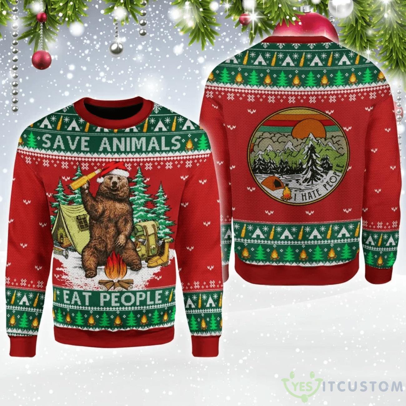 Save Animals, Eat People Bear Beer Ugly Sweater For Christmas 3 Save Animals, Eat People Bear Beer Ugly Sweater For Christmas Product Photo 1