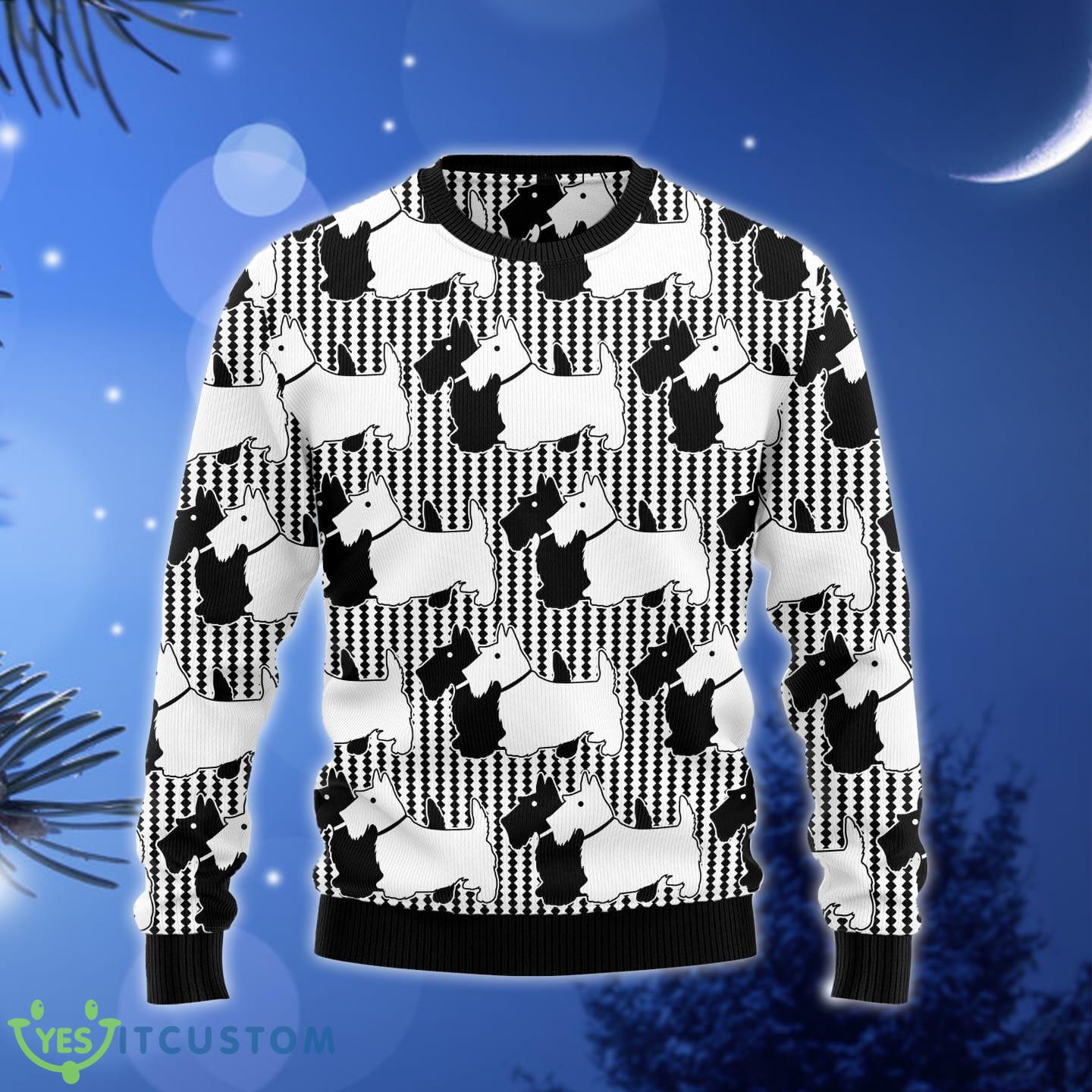 Scottish Terrier Black And White Holiday Jumper Ugly Christmas Sweater Gift Men Women - Scottish Terrier Black And White Ugly Christmas Sweater Gift Men Women_1