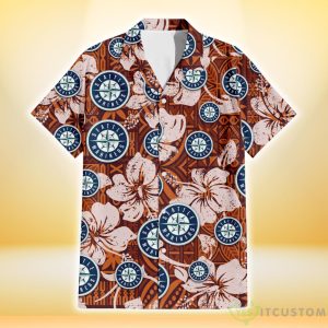 Seattle Mariners Bisque Hibiscus Brown Pattern 3D Hawaiian Shirt Gift For Fans 4 Seattle Mariners Bisque Hibiscus Brown Pattern 3D Hawaiian Shirt Gift For Fans Product Photo 2