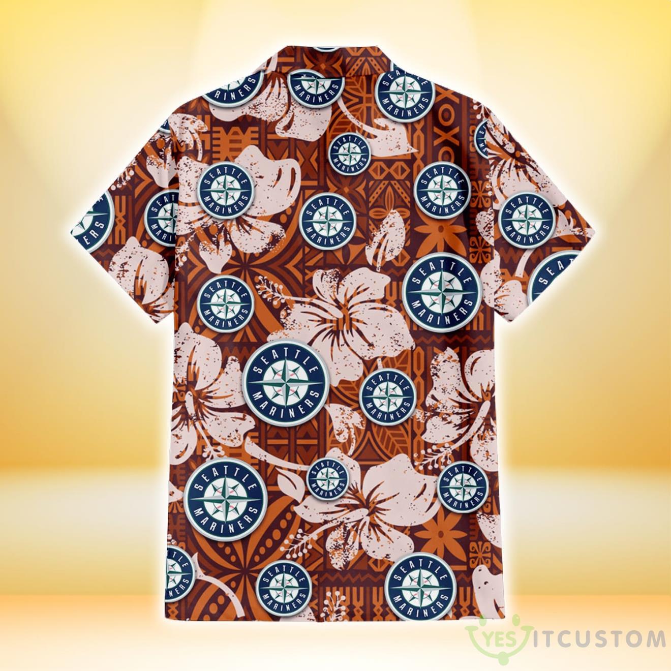 Seattle Mariners Bisque Hibiscus Brown Pattern 3D Hawaiian Shirt Gift For Fans 3 Seattle Mariners Bisque Hibiscus Brown Pattern 3D Hawaiian Shirt Gift For Fans Product Photo 3