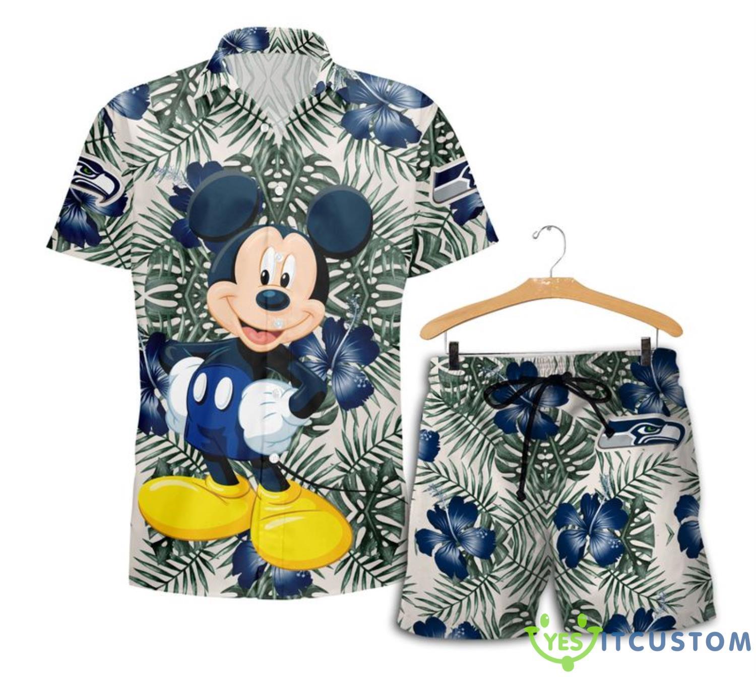 Seattle Seahawks Mickey Hawaiian Shirt and Shorts Funny Summer Gift 2 Seattle Seahawks Mickey Hawaiian Shirt and Shorts Funny Summer Gift Product Photo 1
