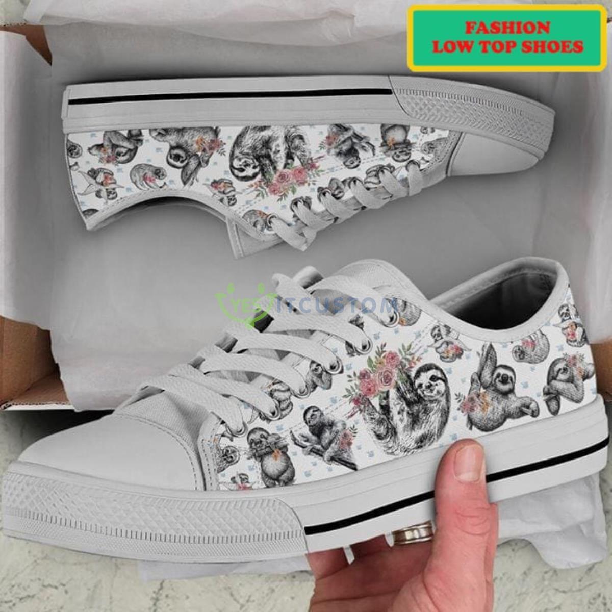 Sloth Pattern Flowers Fashion Low Top Shoes 8 Sloth Pattern Flowers Fashion Low Top Shoes Product Photo 1