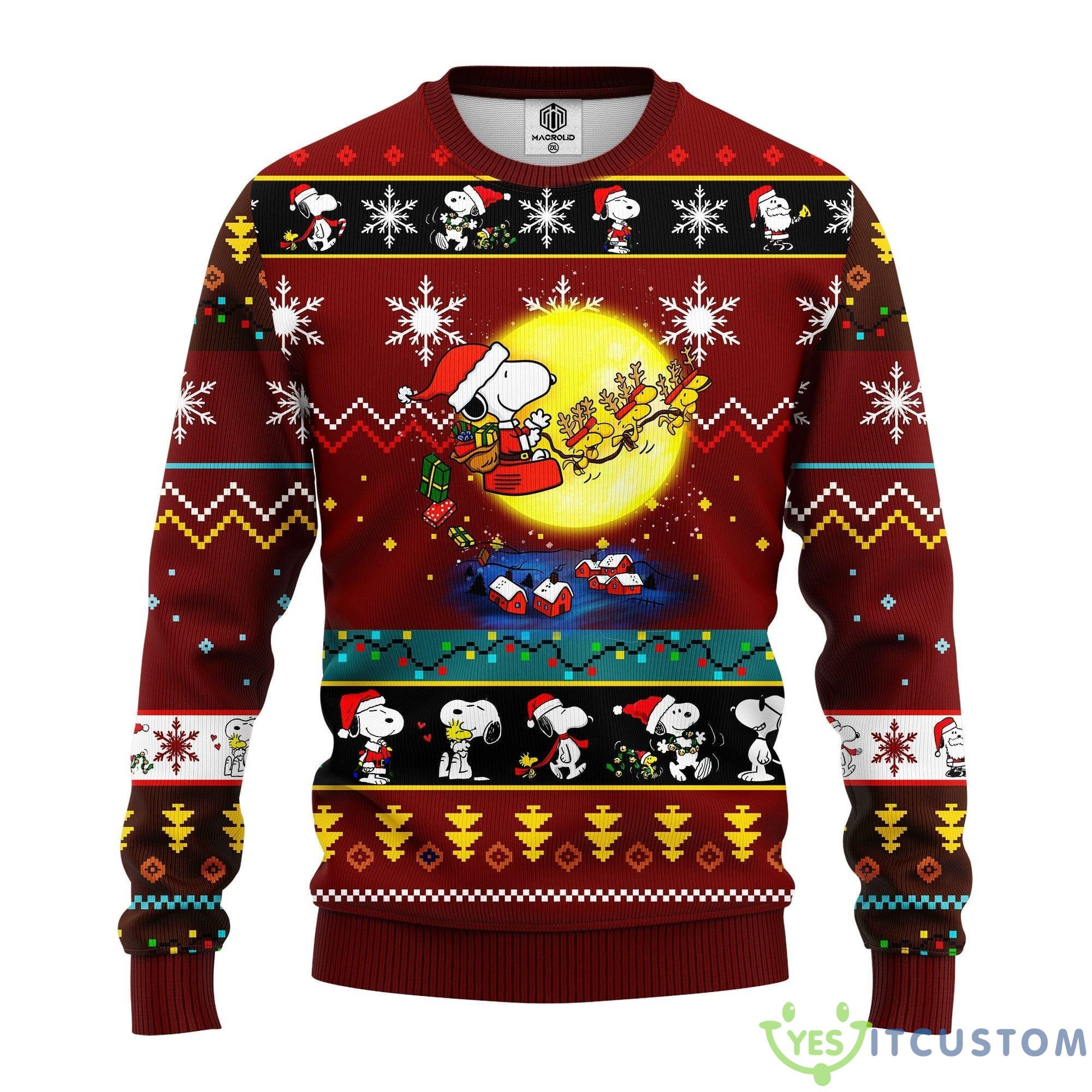 Snooby Moon Red 1 Thanksgiving Women Mens Ugly Christmas Sweater - Snooby Moon Ugly Christmas Sweater Red 1 Amazing Gift Idea Thanksgiving Gift_1