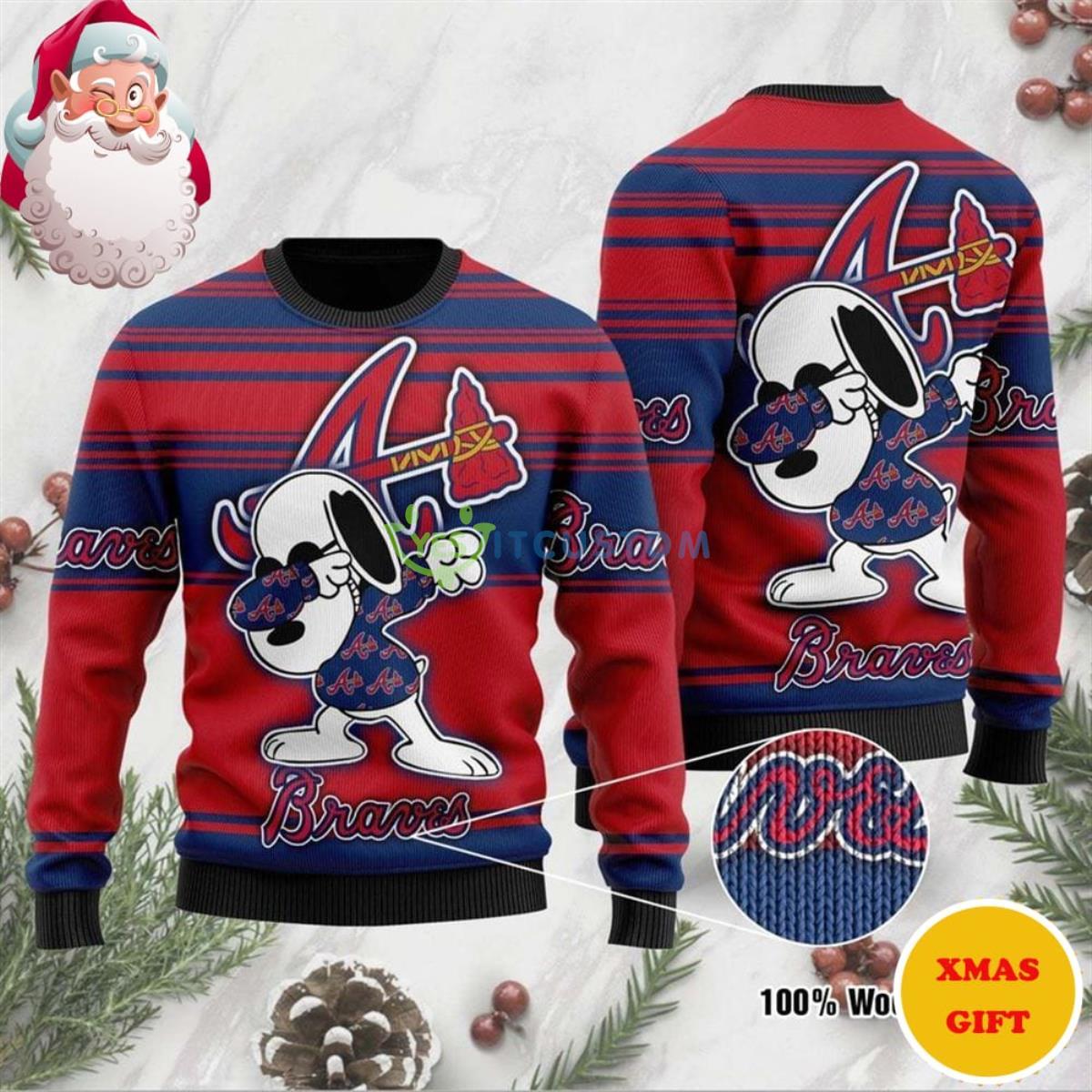 Snoopy Love Atlanta Braves Christmas AOP Sweater 3 Snoopy Love Atlanta Braves Christmas AOP Sweater Product Photo 1