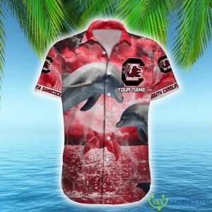 South Carolina Gamecocks NCAA Hawaiian Shirt Dolphin Funny AOP Gift For Fans Custom Name - South Carolina Gamecocks NCAA Hawaiian Shirt_2