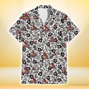 St. Louis Cardinals Black And White Hibiscus Leaf White Background 3D Hawaiian Shirt Gift For Fans 4 St. Louis Cardinals Black And White Hibiscus Leaf White Background 3D Hawaiian Shirt Gift For Fans Product Photo 2