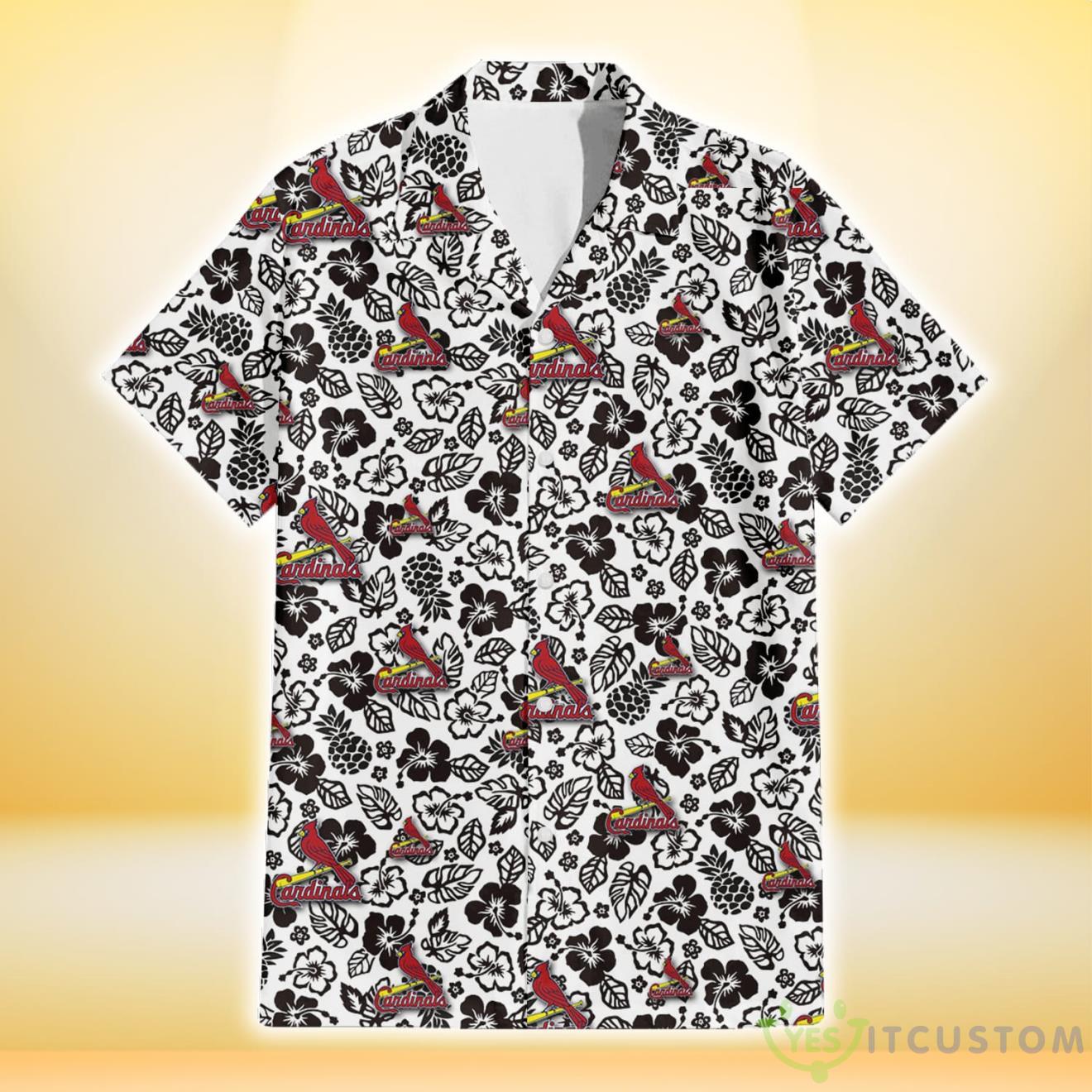 St. Louis Cardinals Black And White Hibiscus Leaf White Background 3D Hawaiian Shirt Gift For Fans 7 St. Louis Cardinals Black And White Hibiscus Leaf White Background 3D Hawaiian Shirt Gift For Fans Product Photo 2