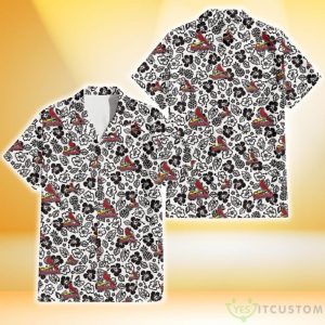 St. Louis Cardinals Black And White Hibiscus Leaf White Background 3D Hawaiian Shirt Gift For Fans Product Photo 1
