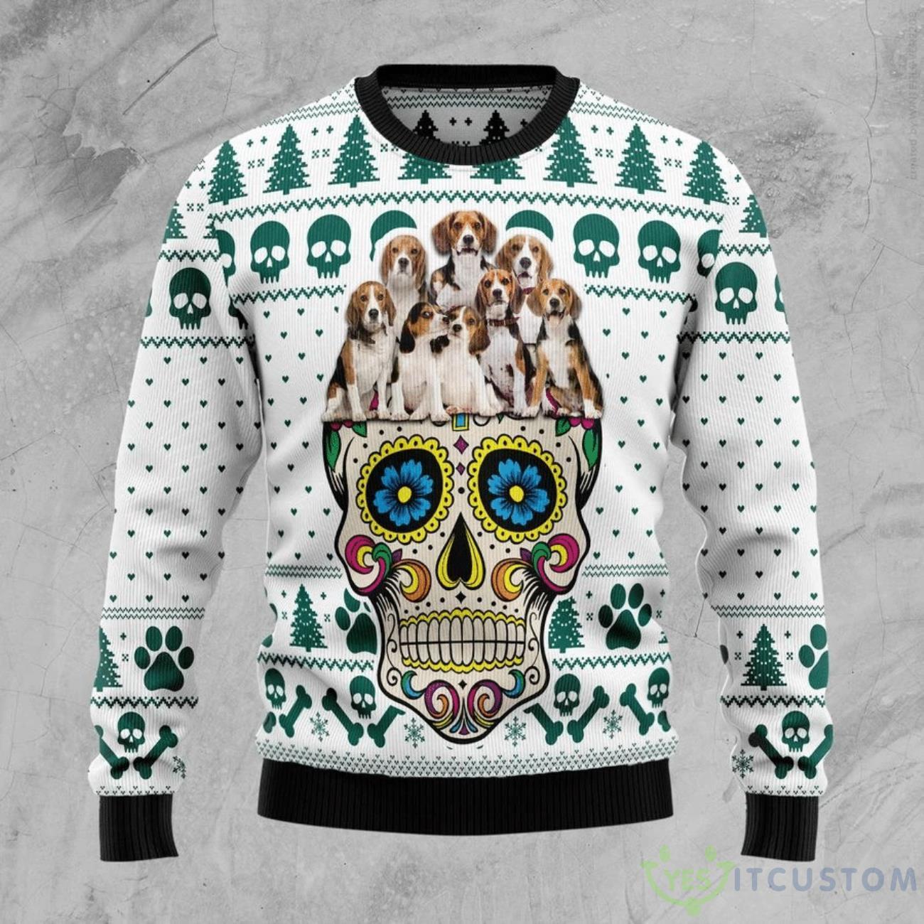 Sugar Skull Beagles Dog Ugly Sweater For Christmas YesItCustom