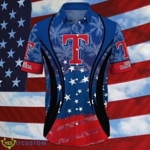 Texas Rangers MLB Flag US Background Hawaiian Shirt For Men And Women - Texas Rangers MLB Flag US Background Hawaiian Shirt For Men And Women Photo 3