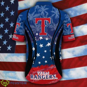 Texas Rangers MLB Flag US Background Hawaiian Shirt For Men And Women - Texas Rangers MLB Flag US Background Hawaiian Shirt For Men And Women Photo 4