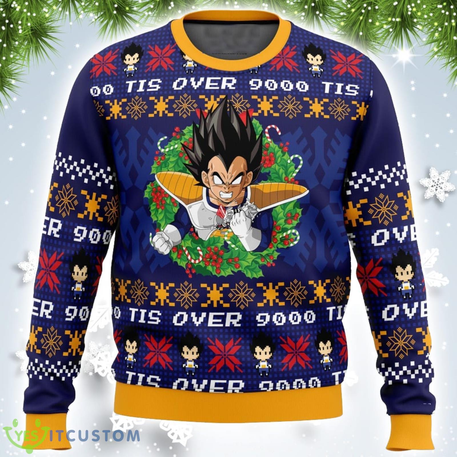 Tis Over 9000 Dragon Ball Z Xmas Ugly Christmas Sweater Christmas Gift For Men And Women Product Photo 1