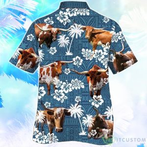 TX Longhorn Cattle Blue Tribal Hawaiian Shirt For Men Women 3 TX Longhorn Cattle Blue Tribal Hawaiian Shirt For Men Women Product Photo 2