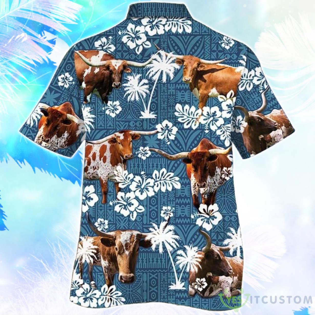 TX Longhorn Cattle Blue Tribal Hawaiian Shirt For Men Women 5 TX Longhorn Cattle Blue Tribal Hawaiian Shirt For Men Women Product Photo 2