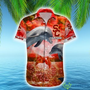 USC Trojans NCAA Hawaiian Shirt Dolphin Funny AOP Gift For Fans Custom Name - USC Trojans NCAA Hawaiian Shirt_2