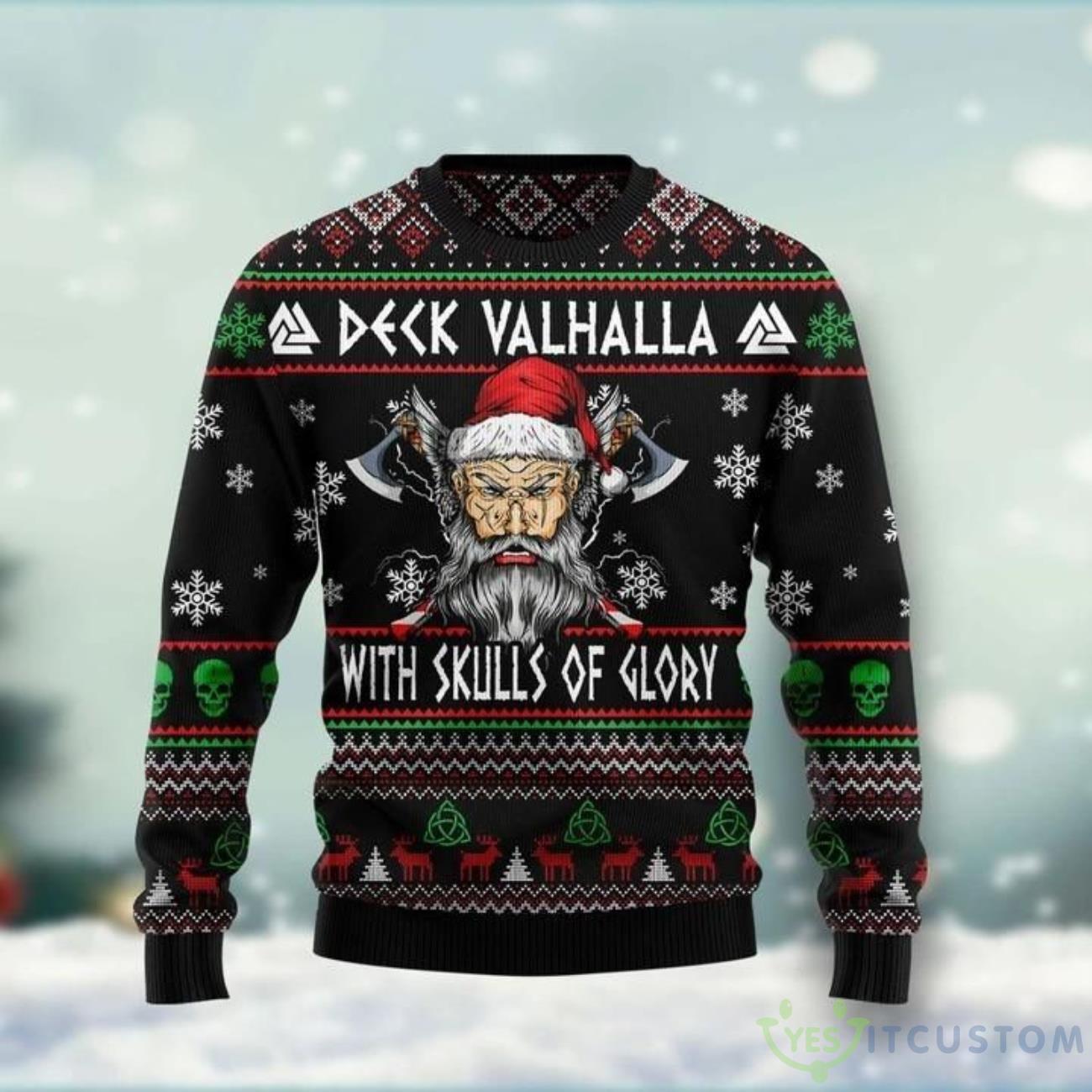 Viking Deck Valhalla Ugly Sweater For Christmas 3 Viking Deck Valhalla Ugly Sweater For Christmas Product Photo 1