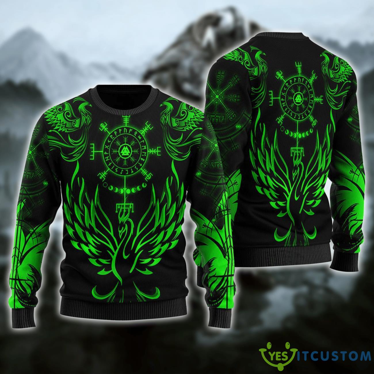 Viking Phoenix Vegvisir Ugly Christmas Sweater 3 Viking Phoenix Vegvisir Ugly Christmas Sweater Product Photo 1