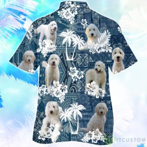 White Goldendoodle Tropical Plants Pattern Blue And White Hawaiian Shirt For Men Women 3 White Goldendoodle Tropical Plants Pattern Blue And White Hawaiian Shirt For Men Women Product Photo 2