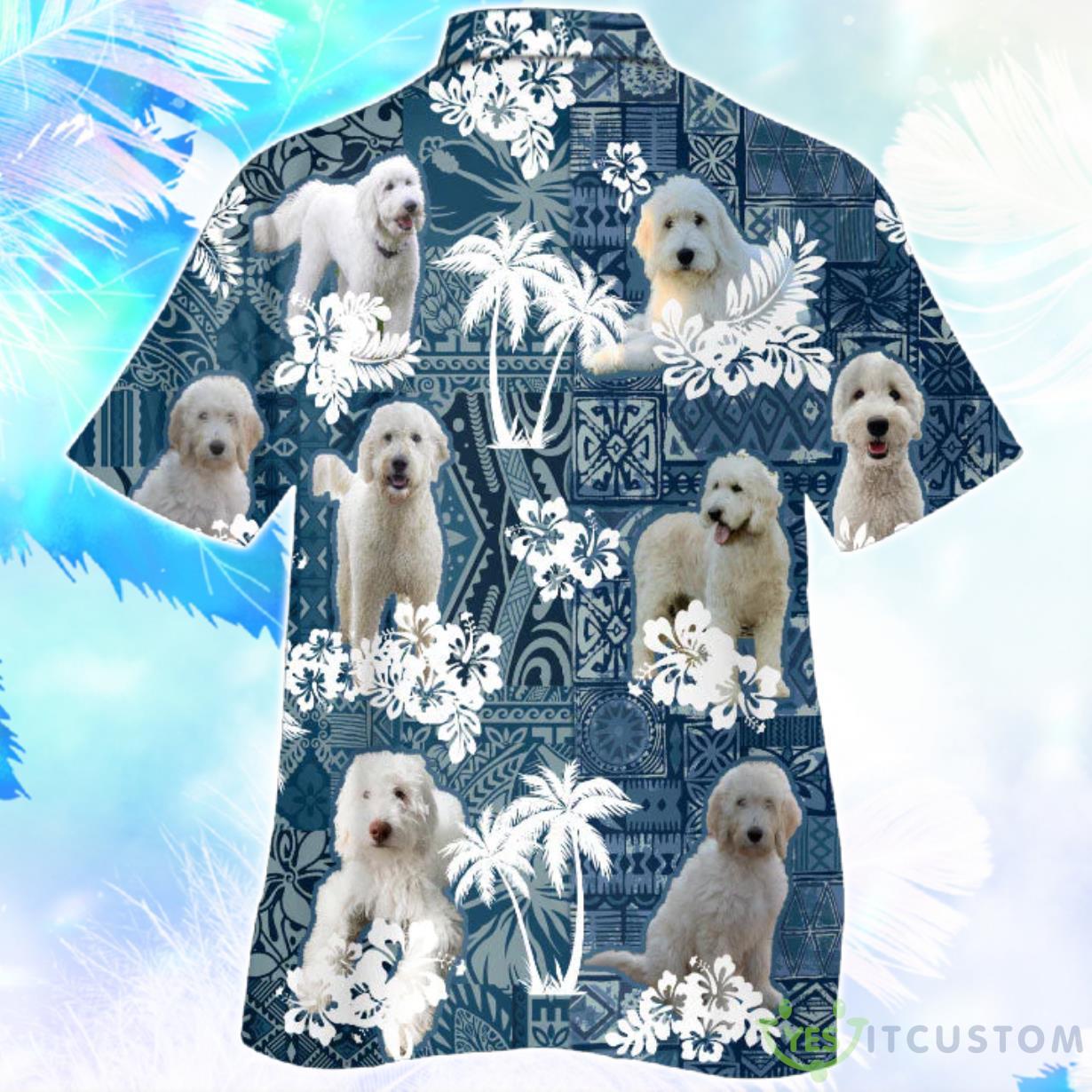 White Goldendoodle Tropical Plants Pattern Blue And White Hawaiian Shirt For Men Women 5 White Goldendoodle Tropical Plants Pattern Blue And White Hawaiian Shirt For Men Women Product Photo 2