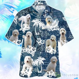 White Goldendoodle Tropical Plants Pattern Blue And White Hawaiian Shirt For Men Women Product Photo 1