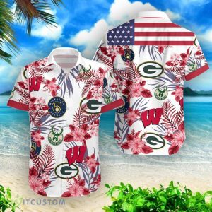 Wisconsin Badgers Green Bay Packers Milwaukee Brewers Milwaukee Bucks Combo Hawaiian Shirt And Shorts Product Photo 2