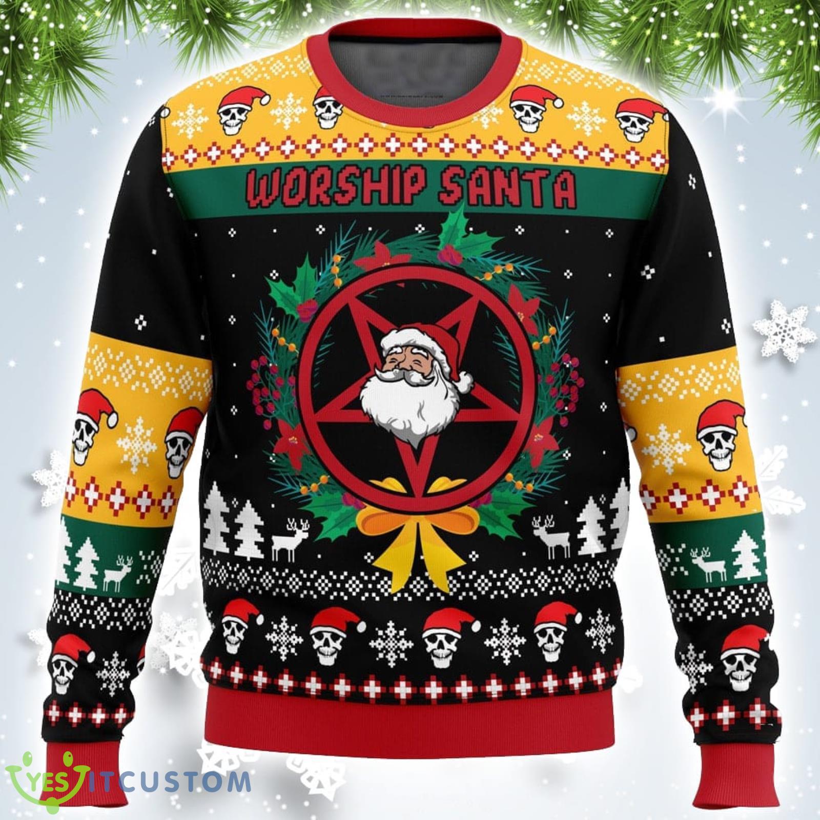 Worship Santa Xmas Ugly Christmas Sweater Christmas Gift For Men And Women Product Photo 1