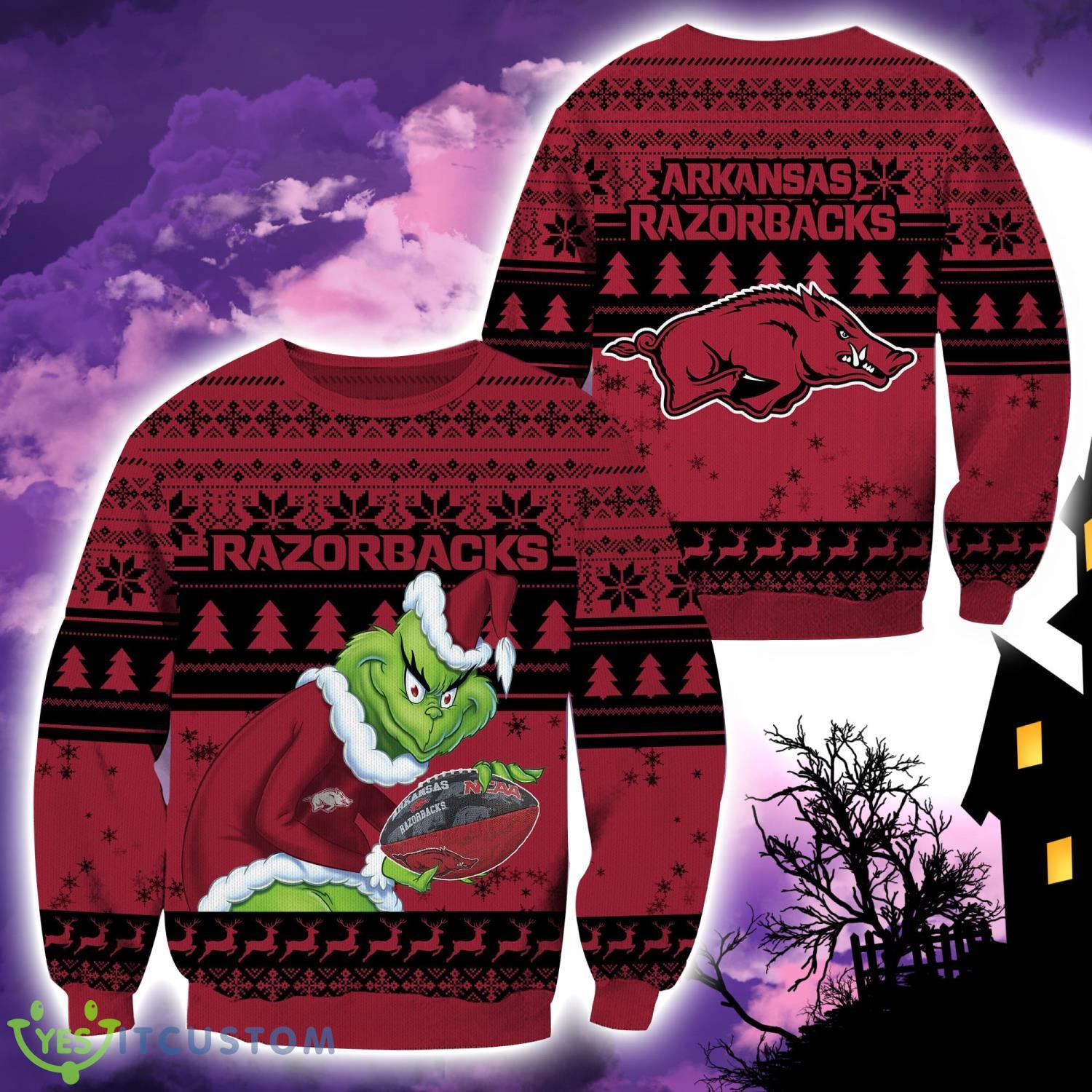 Arkansas Razorbacks NCAA Grinch Hug Logo Ugly Christmas Sweater Special Christmas Gift For Fans 3 Arkansas Razorbacks NCAA Grinch Hug Logo Ugly Christmas Sweater Special Christmas Gift For Fans Product Photo 1