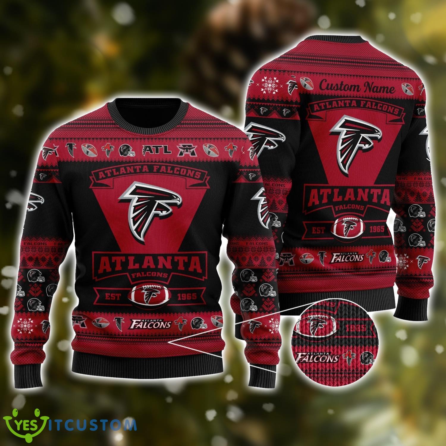 Atlanta Falcons Football Team Logo Custom Name Personalized Ugly Christmas Sweater Christmas Gift For Big Fans 3 Atlanta Falcons Football Team Logo Custom Name Personalized Ugly Christmas Sweater Christmas Gift For Big Fans Product Photo 1