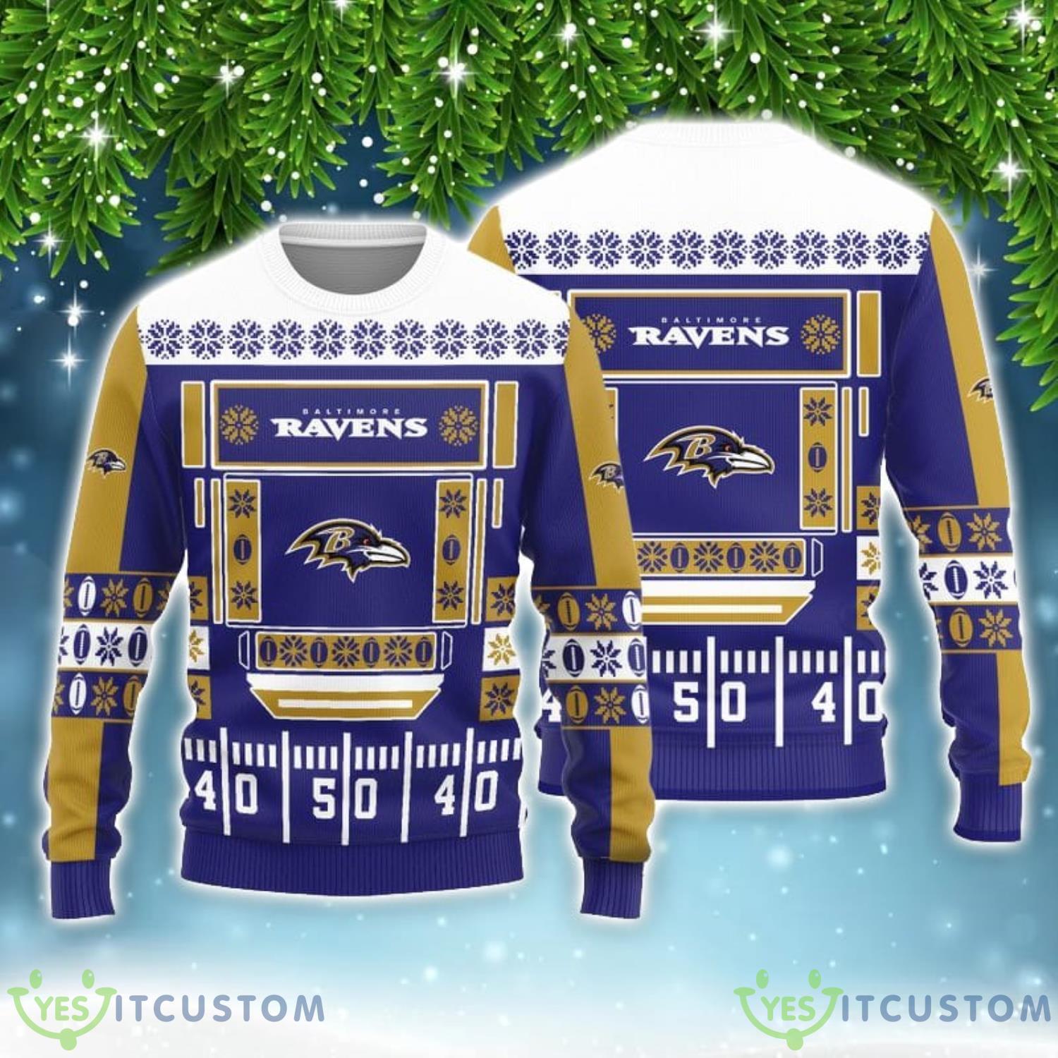 Baltimore Ravens Christmas Ball Snowfalke Pattern AOP Sweater 3 Baltimore Ravens Christmas Ball Snowfalke Pattern AOP Sweater Product Photo 1