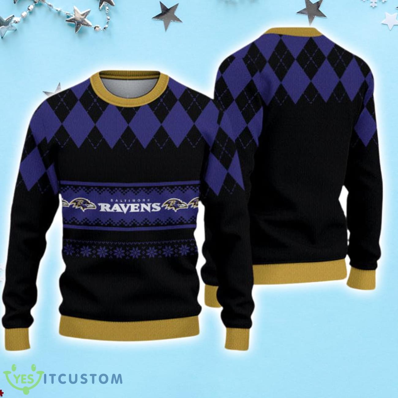 Baltimore Ravens Diamond Pattern Christmas Sweater 3 Baltimore Ravens Diamond Pattern Christmas Sweater Product Photo 1
