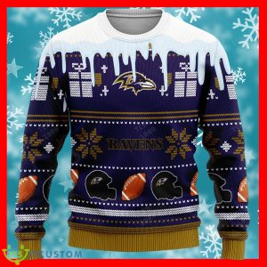 Baltimore Ravens Graphics NFL Flowing Milk Ugly Xmas Sweater Custom Number And Name 3 Baltimore Ravens Graphics NFL Flowing Milk Ugly Xmas Sweater Custom Number And Name - Baltimore Ravens v2 NFL Knitted Sweater Photo 2