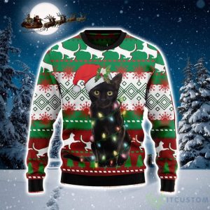 Black Cat Light AOP Christmas Sweater Product Photo 3