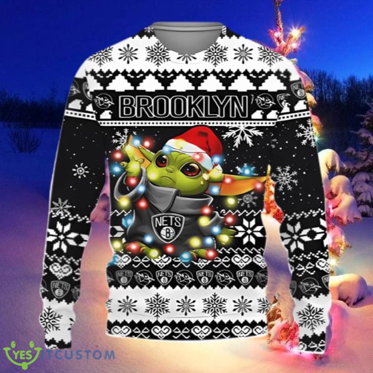 Brooklyn Nets Baby Yoda Star Wars Ugly Christmas Sweater Best Gift For Everyone 3 Brooklyn Nets Baby Yoda Star Wars Ugly Christmas Sweater Best Gift For Everyone Product Photo 1