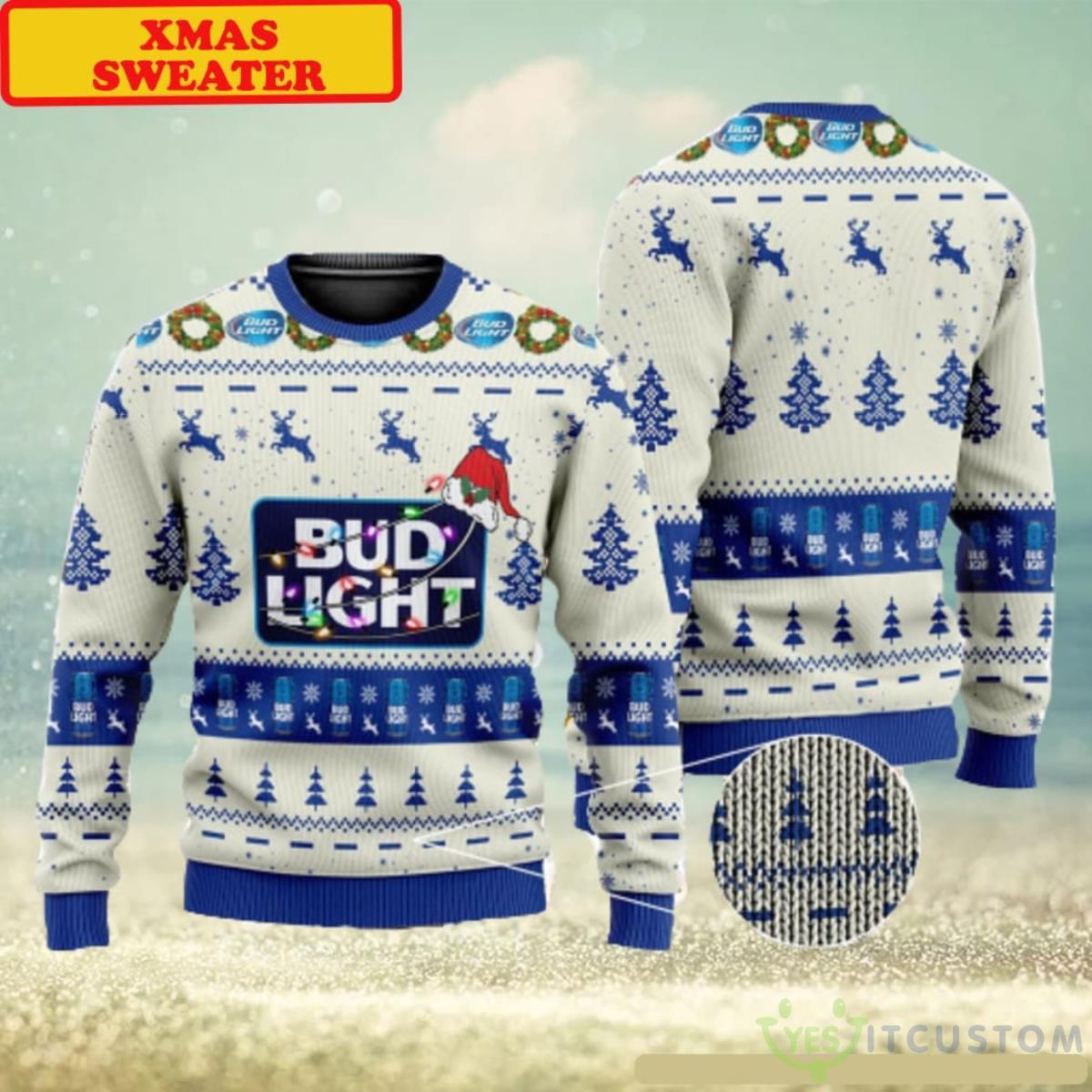 Bud Light Beer In White Pattern Ugly Christmas Sweater 3 Bud Light Beer In White Pattern Ugly Christmas Sweater - Bud Light Beer 3D All Over Printed Ugly Christmas Sweater Christmas Gift For Family_1