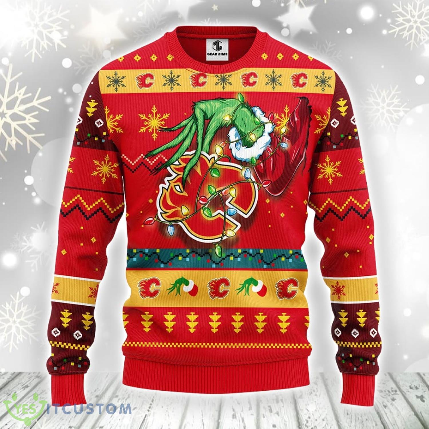 Calgary Flames Grinch Christmas Ugly Sweater 3D Christmas Xmas Sweater 3 Calgary Flames Grinch Christmas Ugly Sweater 3D Christmas Xmas Sweater Product Photo 1