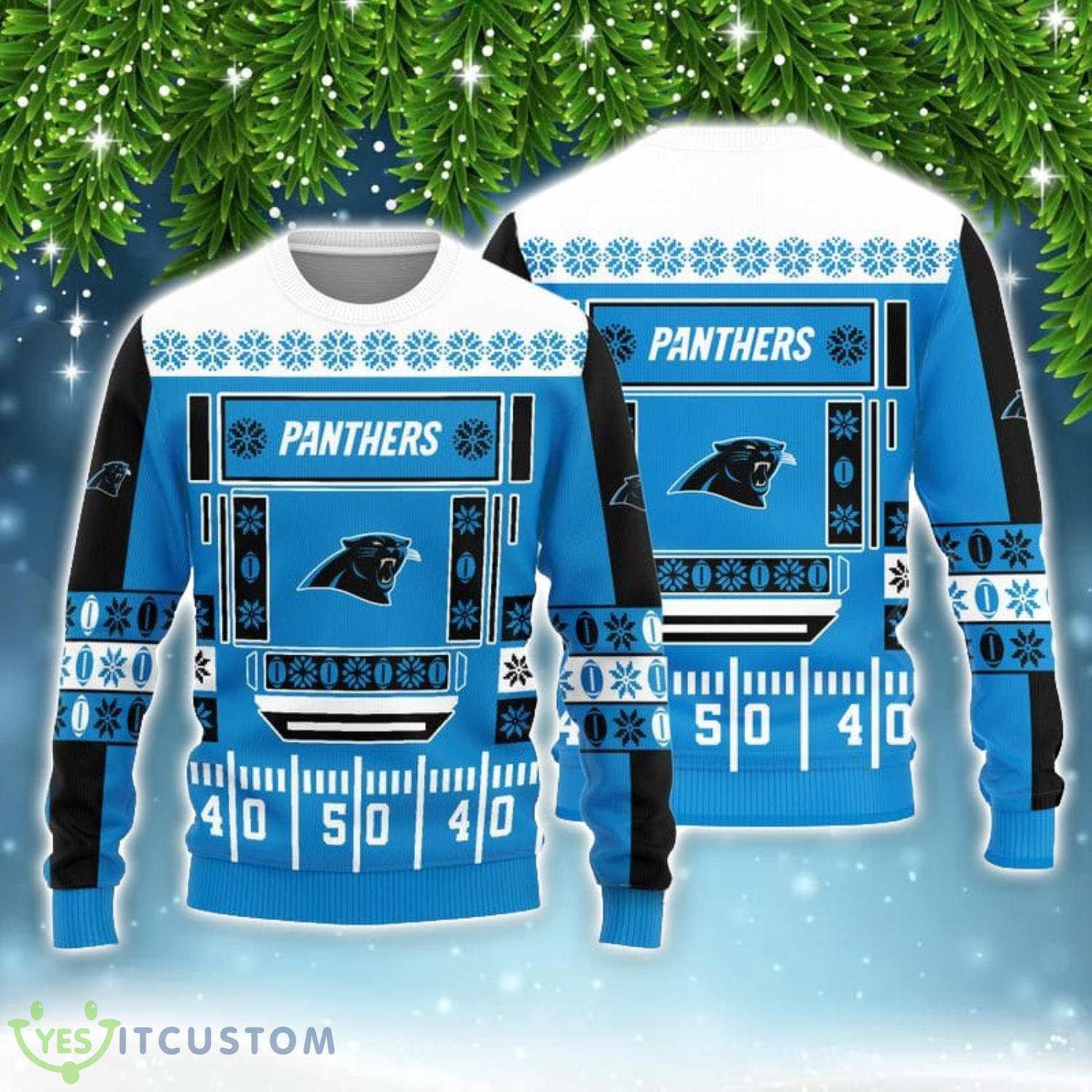 Carolina Panthers Christmas Ball Snowfalke Pattern AOP Sweater 3 Carolina Panthers Christmas Ball Snowfalke Pattern AOP Sweater Product Photo 1