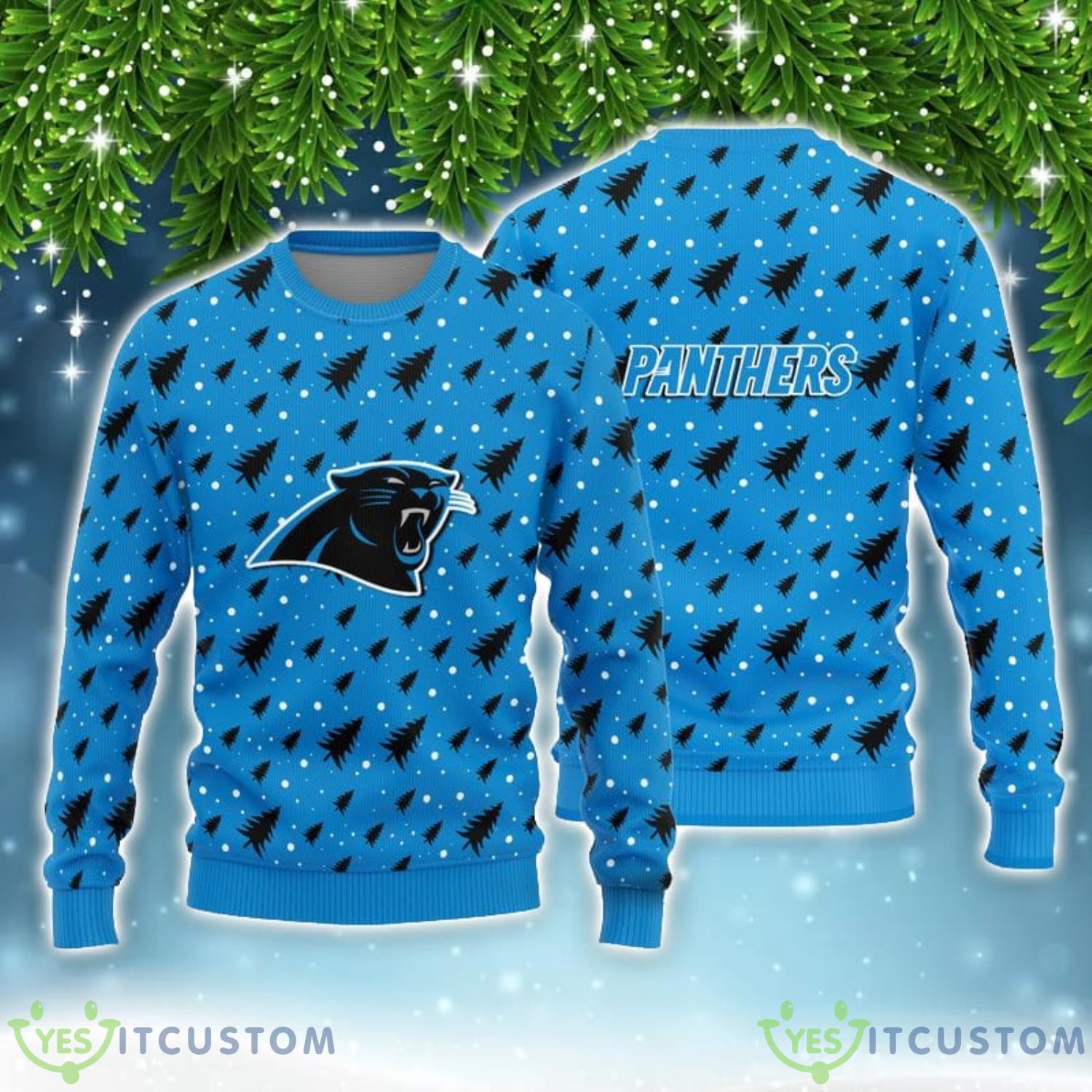 Carolina Panthers Christmas Pine Tree Patterns Pattern AOP Sweater 3 Carolina Panthers Christmas Pine Tree Patterns Pattern AOP Sweater Product Photo 1